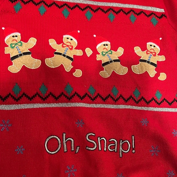 Jolly Sweaters Ugly Red Christmas Sweater, Gingerbread Man, large, acrylic, EUC - Picture 3 of 6